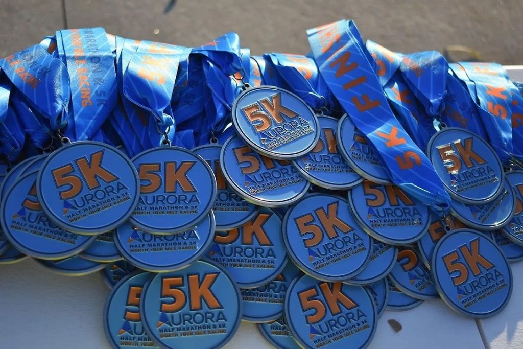 Custom Medals for the Aurora 5K and Half Marathon race in Aurora, Illinois