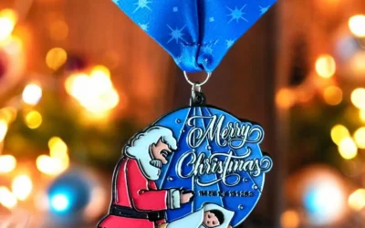 Full Color Custom Medal Featuring Santa and the Baby Jesus in the Manger