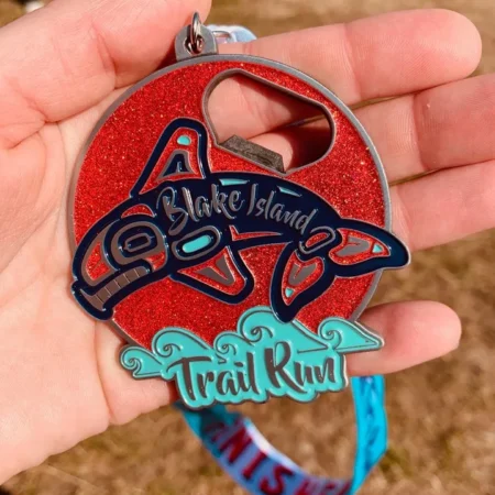 Glitter Filled Bottle Opener Medal for the Blake Island Trail Race