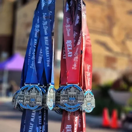 Kiwanis Half Marathon and Relay Race Medals at the Finish Line