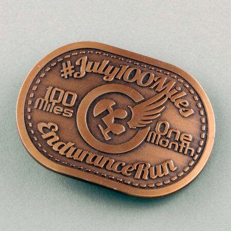 Copper Toned Belt Buckle Medal for the #July100Miles Endurance Run