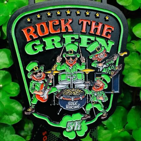 Fun Black Dye Medal for Rock the Green 5K and Sole Racing.