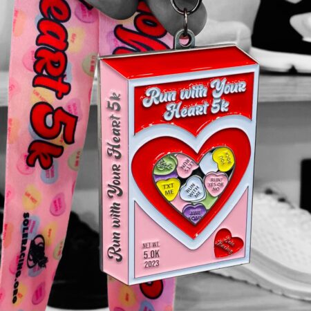 Valentine Themed Race Medal for the Run with Your Heart 5K.