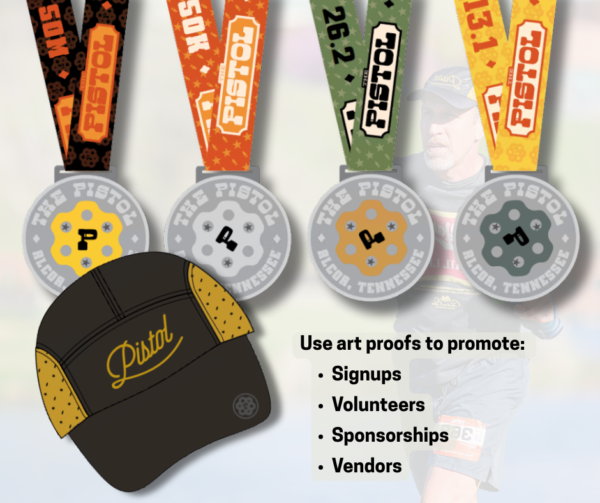 Art Proofs for the Pistol Ultra Race Medal Set and Hat