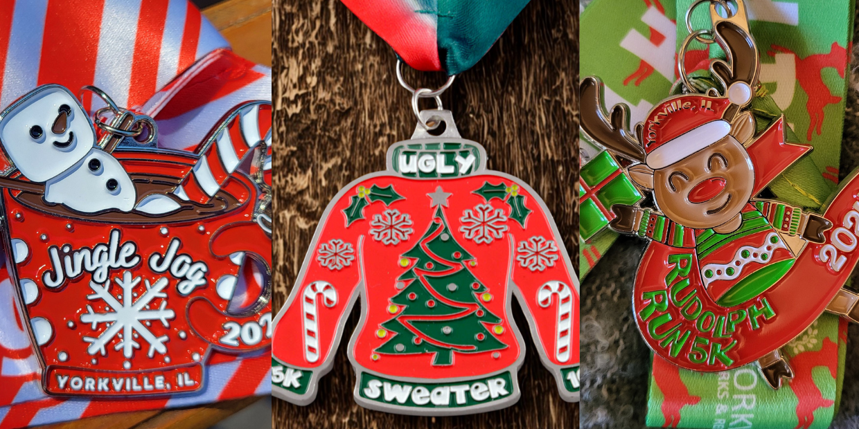 Christmas Race Medal Banner Medley Custom Seasonal and Holiday Race Medals