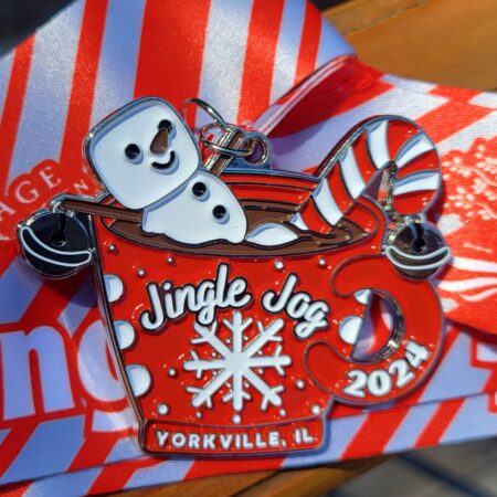 Cute Hot Chocolate and Marshmallow Snowman Jingle Jog Race Medal
